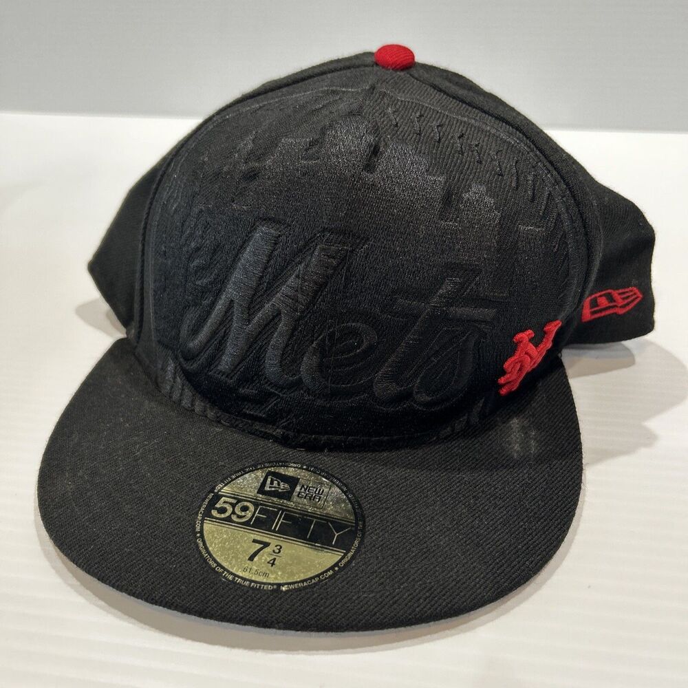 New Era New York Mets 59 Fifty Wool Black City Skyline Baseball Hat Cap 7 3/4